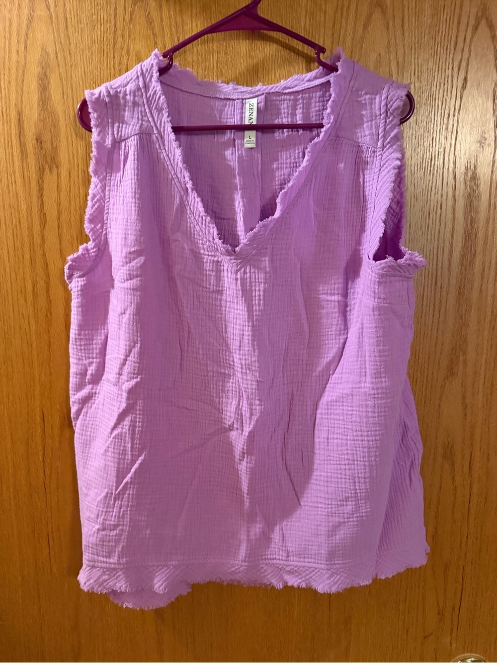 Zenana Outfitters Lilac V-Neck Cotton Gauze Tank Top